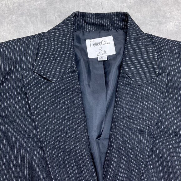Le Suit Collections Blazer Women 16 Navy Blue Pinstripe Peak Retro Classic NWT - Picture 2 of 12